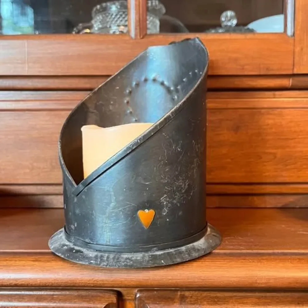 Farmhouse, Vintage, Primitive Rustic Metal Candleholder – Heart Design